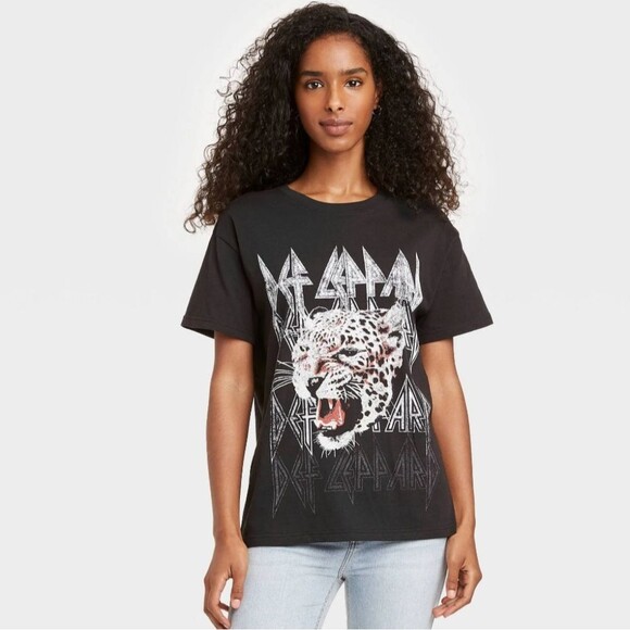 Def Leppard Graphic T-Shirt Women's Large Black Rock Festival Music Vintage - Picture 1 of 5